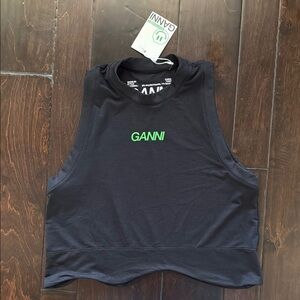 Ganni Black Sleeveless Crop Muscle Tee